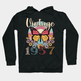 Floral Butterfly Retro Vintage 1957 66th Birthday Hoodie